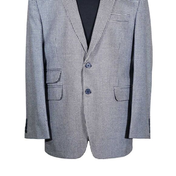 Mens Blazer Blue White Check Wool Formal Party Jacket Wedding Sport Coat 42R - Picture 5 of 7